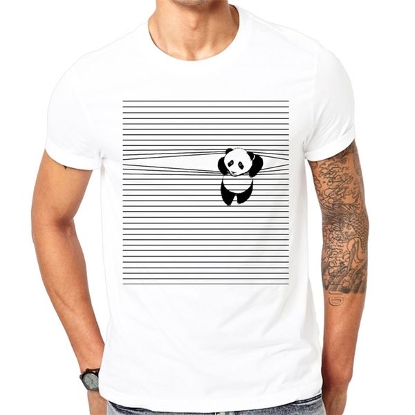 

personality printed brand t-shirt men summer o-neck animal t-shirt funny tee shirts homme cool panda climb 210706, White;black