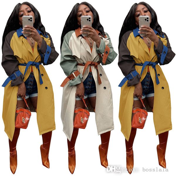 

women casual windbreaker coat new fashion elegant comfortable leisure simple color long autumn winter trench coats plus size, Tan;black