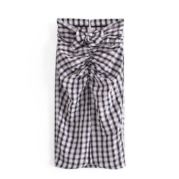 

women's dress european and american wind high waist drape design black white plaid midi skirt skirts