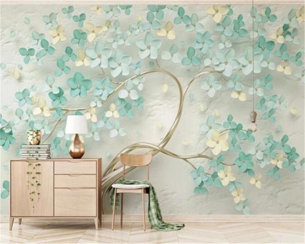 

wallpapers custom self adhesive wallpaper small fresh mint green hd silk material flower relief background wall home decoration 3d murals