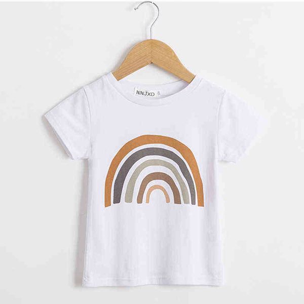 Bahar / Yaz Giysileri Için Bebek Kız Kısa Kollu O-Boyun T-Shirt Küçük Boy Için Gökkuşağı Mektubu Fantezi Doğum Günü Partisi Kumaş G220223