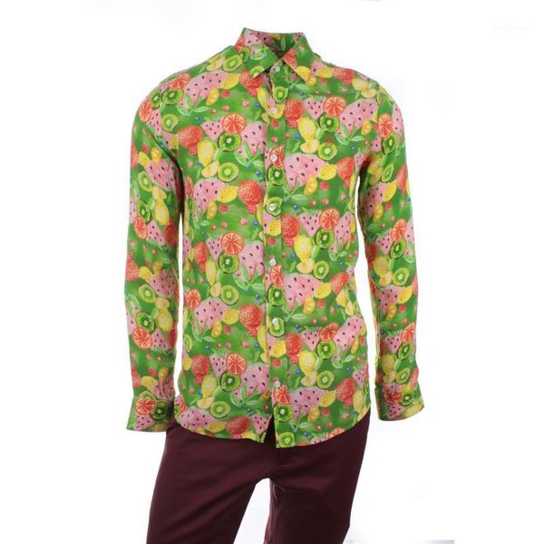 

gentilbay men's hawaiian fruit printed viscone green slimfit long-sleeve sport shirt ucz004 dress shirts, White;black
