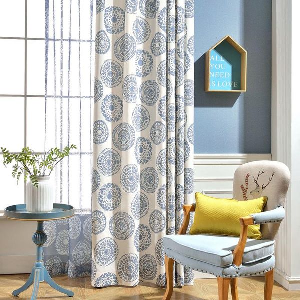 

curtain & drapes blue [kaleidoscope] modern simple chinese for living room bedroom study polyester cotton printing tulle