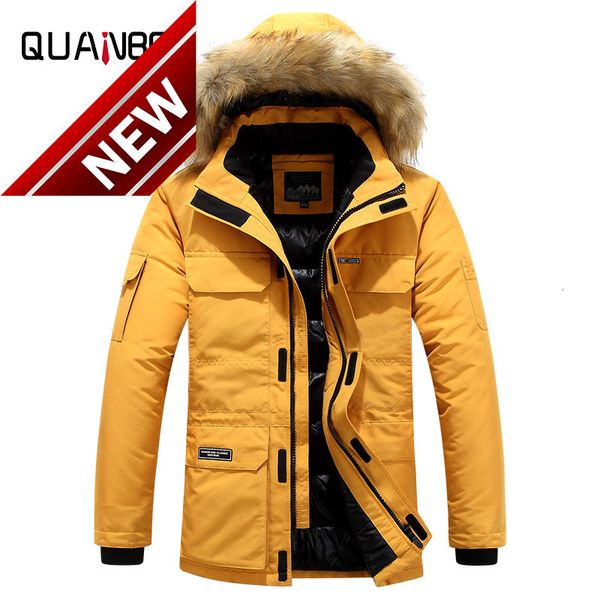 

2021 new arrivals winter men's fashion hooded down jacket with fur windbreaker keep warm thicken coat brand parker, Black