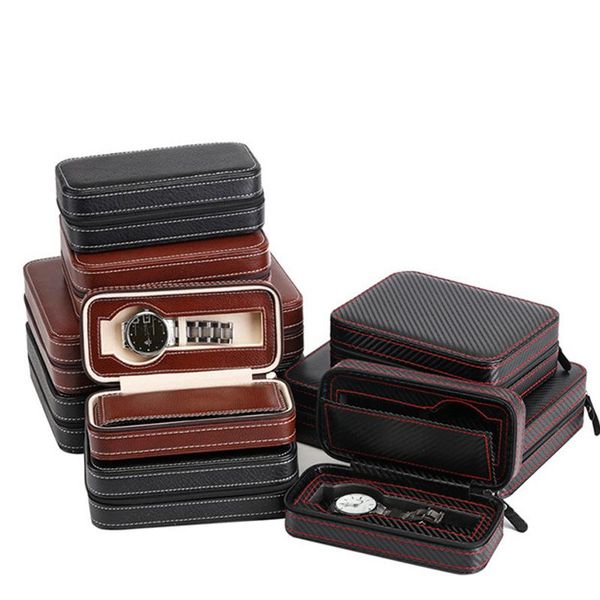 

jewelry pouches, bags arrival pu leather watch storage case with zipper men's travel wristwatch display organizer box, Pink;blue