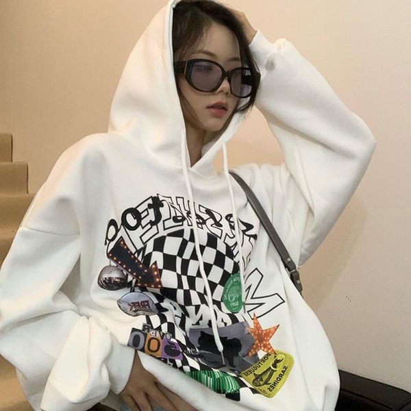 

women's hoodies & sweatshirts winter korea y2k sweatshirt american clothing cartoon women oversize vintage punk grunge hooded, Black