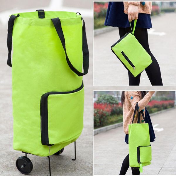 

storage bags portable shopping bag foldable food vegetables trolley with wheels organizer