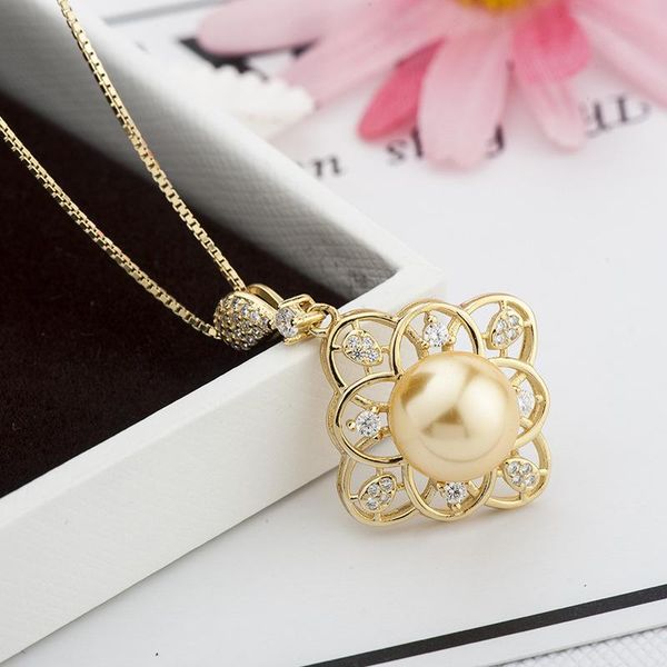 

pendant necklaces ufooro s925 sterling silver zircon pearl hollow four-leaf flower gold necklace for woman wedding jewelry