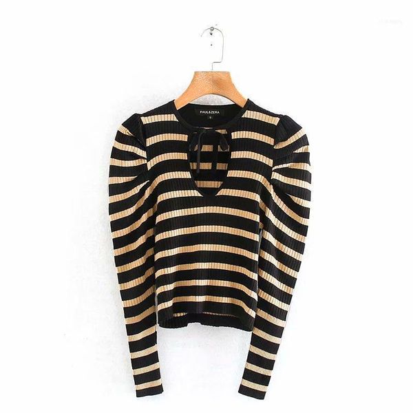 

casual yellow woman stripe sweater 2021 spring-autumn fashion bow sheath ladies pullover elegant nature full female sweater1, White;black