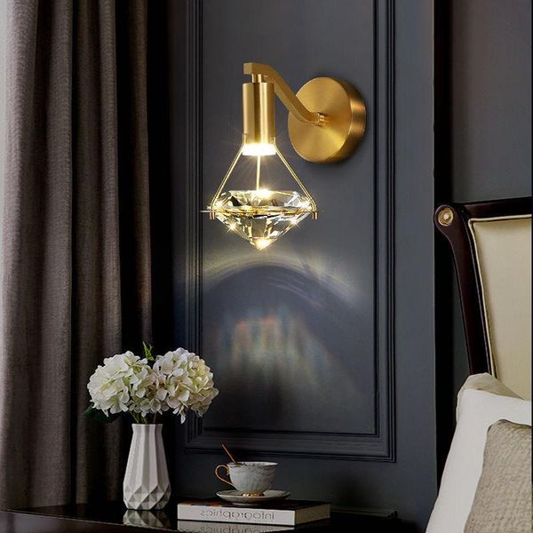 

wall lamps artpad high-end luxury copper light with k9 diamond crystal lampshade bright 5w sconces for tv background bedside decor