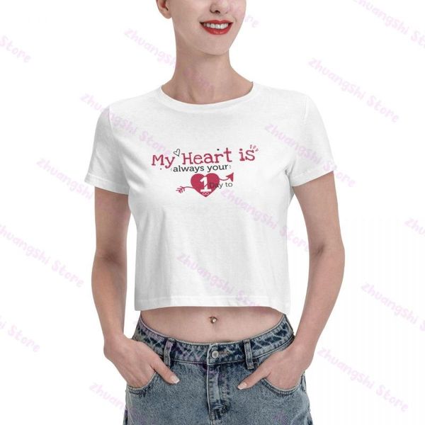 

women's t-shirt fashion my heart is always your midriff t-shirts, White