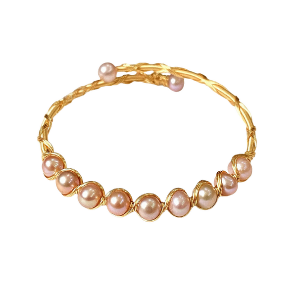 

handmade natural pearl bangles for women girl vintage stone charm cuff bracelets, Golden;silver