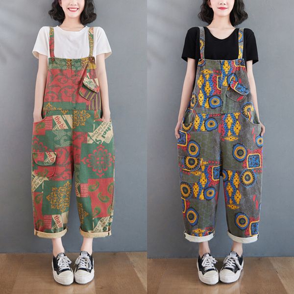 

fashionable pants loose print casual jumpsuit street straight wide leg strap, Black;white