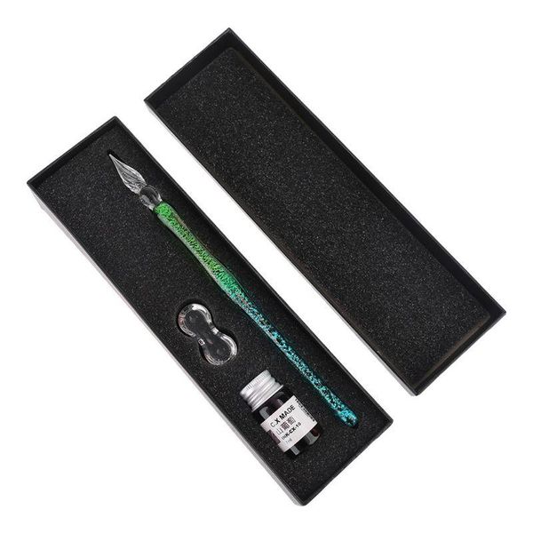 

starry sky gradient glass fountain dip pen holder signature ink calligraphy box pens