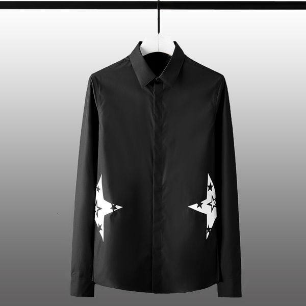 

tee polo shirt shirt shirt cotton luxury five-star printing long sleeve male fashion solid color slim fit party mens shirts, White;black