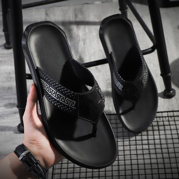 

slippers men's flip flops summer outdoor sandals leisure trend beach men, Black