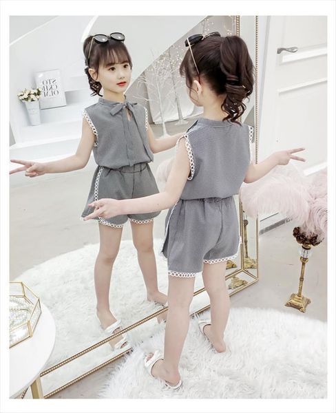 

summer clothes set for kids girls cute plaid t shirt amp shorts teenager child clothing outfits 3t 4 5 6, White