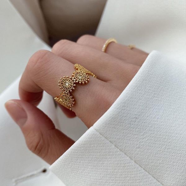 

daily delicate zircon paved bohemian flower index finger ring for women vintage decorative design gold cluster rings, Golden;silver