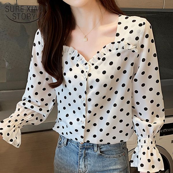 

fsshion women shirt blusa feminina long sleeve polka dot office lady womens and blouses blusas mujer de moda 5693 50 210417, White