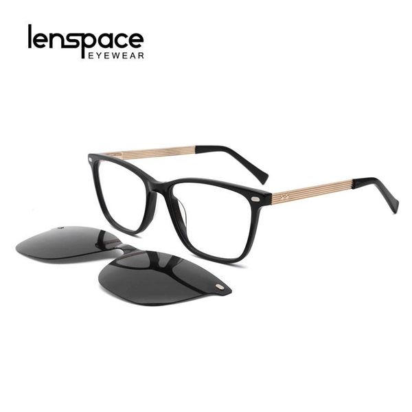 

lenspace polarized square sunglasses women magnetic clip on alloy degree glasses blue light acetate eyeglasses frame glases fashion frames, Black