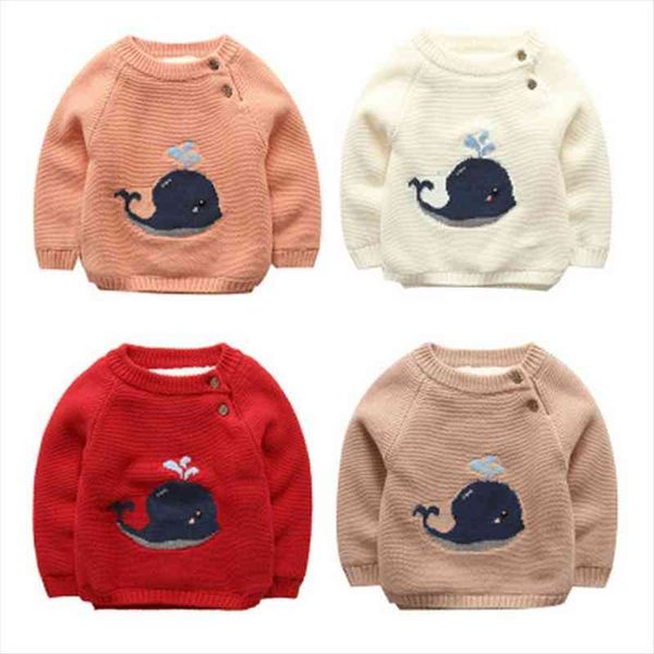 

autumn and winter fashion childrens sweater baby children plus velvet thick knit sweater coat cute cartoon whale, Blue;gray