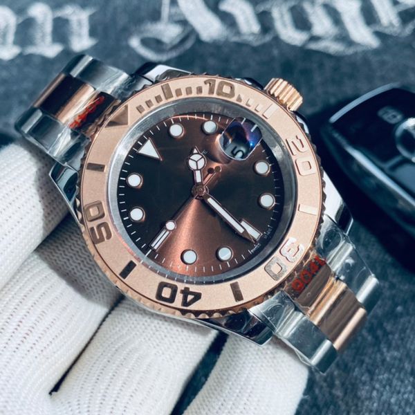 

leisure mens automatic mechanical watch fashion watches 40mm stainless steel strap life waterproof gift wristwatch for men gold wristwatches, Slivery;brown