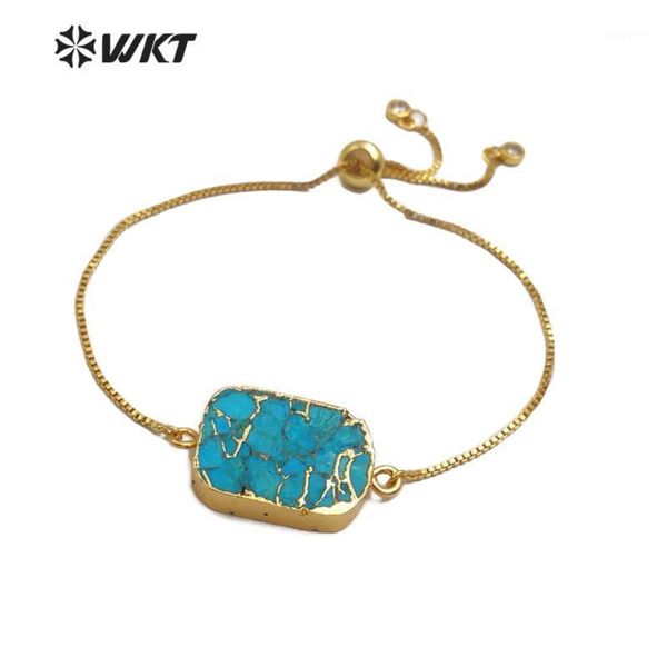 

charm bracelets wt-b472 natural blue vein turquoises bracelet rectangle shape stones women jewelry adjustable1, Golden;silver