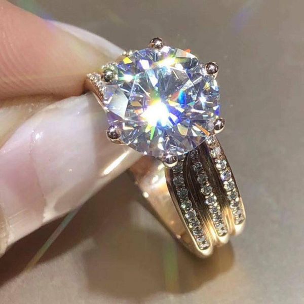 

cluster rings wukalo gorgeous solitaire 12mm cubic zirconia bridal wedding 925 silver engagement party brilliant women fashion jewelry, Golden;silver