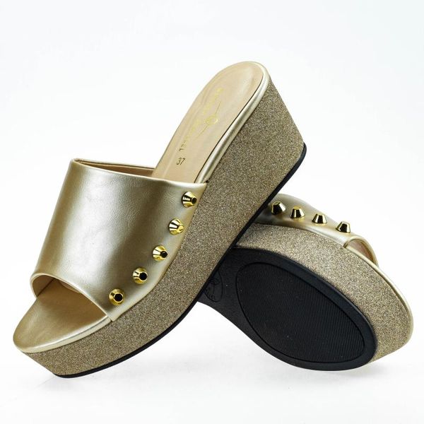 

dress shoes golden women slides party 178- summer beach slippers comfortable wedge heels ladies chunky for lady, Black