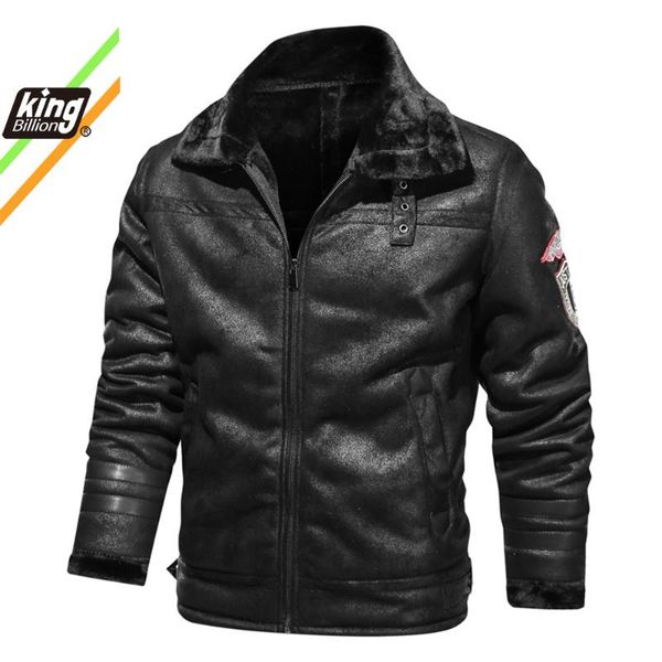 

men's fur & faux kb 2021 jacket street windbreaker coat men leather clothing thick fleece casual pu, Black