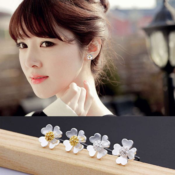 

s925 four leaf clover gold plated sterling silver korean earrings, Black
