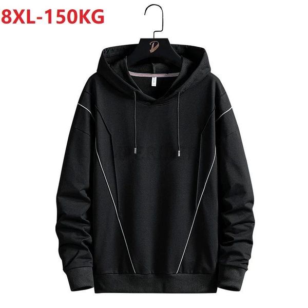 

men's hoodies & sweatshirts winter autumn sweatshirt hooded casual sports large size 8xl man hoody outwear loose high street wear, Black