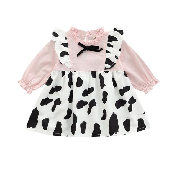 

girl's dresses citgeeautumn infant born baby girls dress cow print sleeve bow patchwork spring clothes, Red;yellow