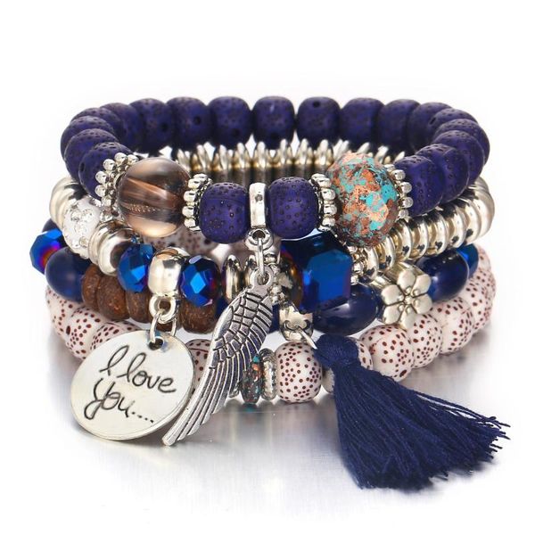 

charm bracelets 8seasons fashion bracelet multilayer colorful imitation natural stone feather round pendant tassel vintage jewelry,1pc, Golden;silver