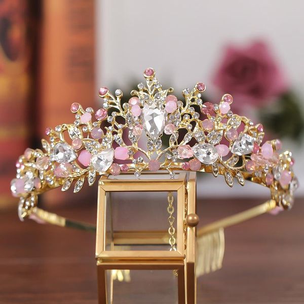 

hair clips & barrettes bridal tiara crown wedding accessorie women baroque pink rhinestones crystal girl headband flower accessori headdress, Golden;silver