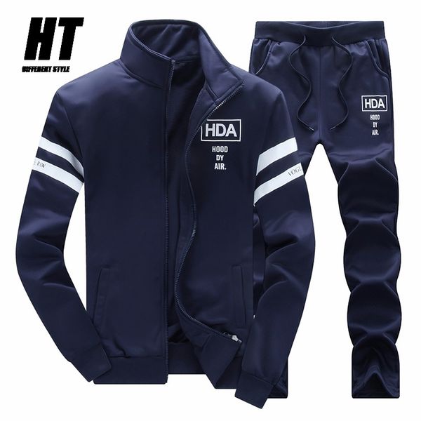 

casual tracksuit men sets jogging sportswear zipper stand collar 2 piece+pants outfit quality overalls sporting suits mens 210603, Gray