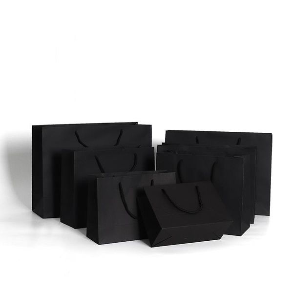 

gift wrap 10pcs black paper bag with string for shopping clothing packing
