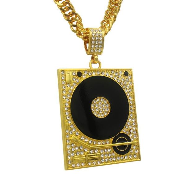 

hip hop bling dj turntables pendant necklace fashion statement jewelry for men iced out long chokers necklaces, Silver