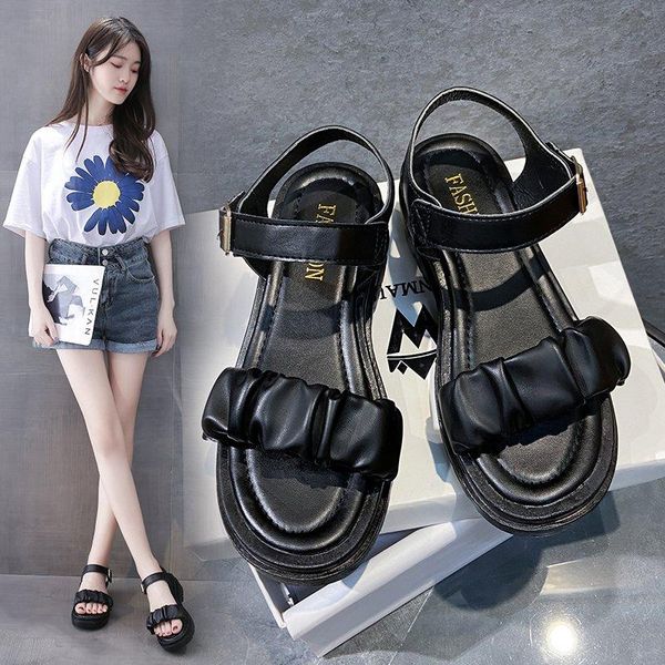 

dress shoes sandals women summer fashion women's 2021 solid color open toe female round head comfortable platform, Black