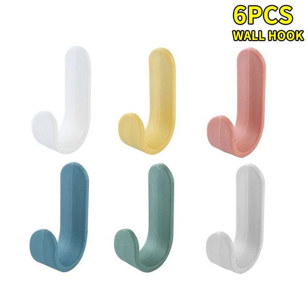 

hooks & rails 6pcs towel hook plastic door hanger self adhesive wall hat racks key organizer home decor holder