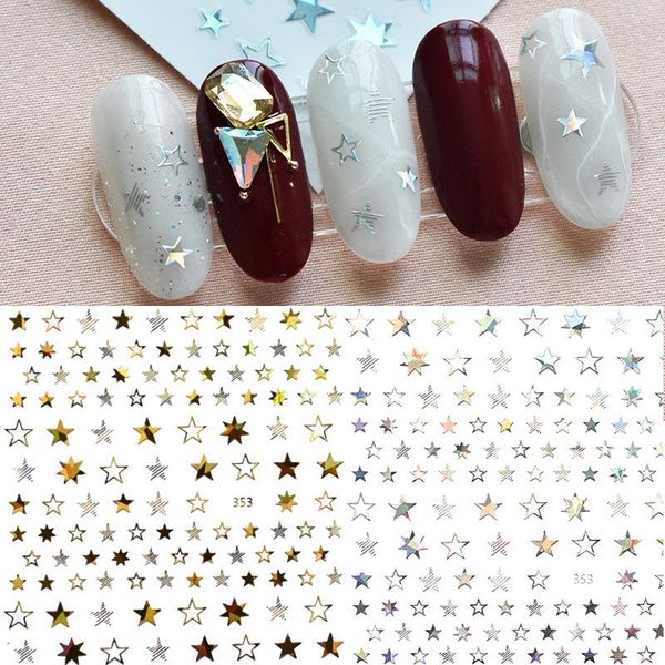 

back glue japanese line simple gold english star nail sticker art decorations, Silver;gold