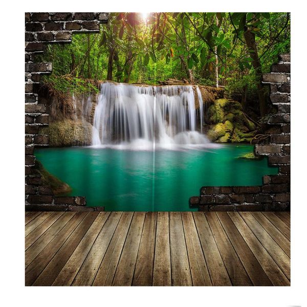 

modern custom wood board brick wall forest waterfall nature landscape hd window curtain for living room bedroom blackout drapes &