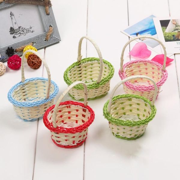 

storage baskets 1pcs mini hand-woven plastic weaving fabric flower basket fruit rattan cosmetics tea picnic bags