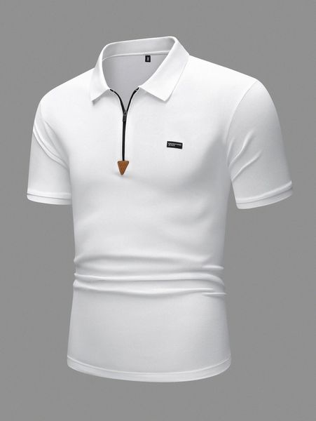 

men letter patched half zip polo shirt k0ex#, White;black