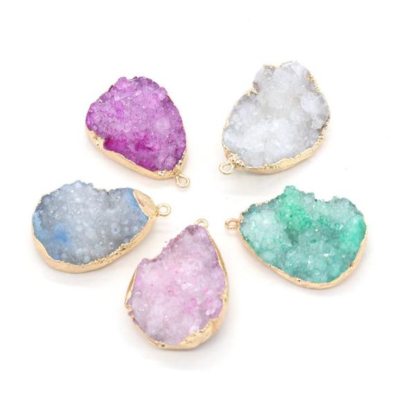 

charms retro natural stone crystal cluster drop shape charm pendant for jewelry making diy necklace accessories 25x38-30x42mm, Bronze;silver