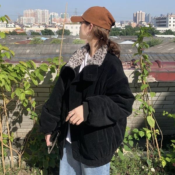 

women's jackets cmaz 2021 autumn winter thick coats for women black corduroy coat 's and thickened cotton-padded n, Black;brown