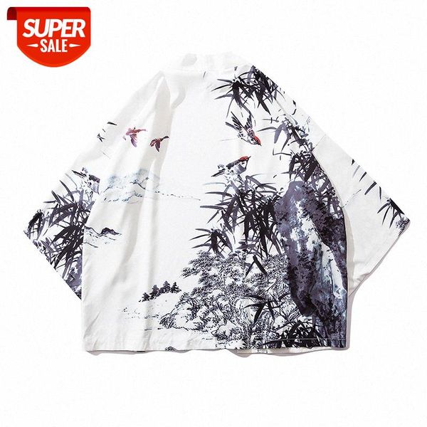 

single chinese style literary hanfu three-quarter sleeve robe 3d three-dimensional feng shui painting coat #mt47, White;black