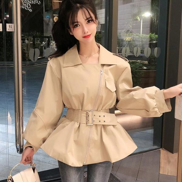 

spring korean fashion turn-down collar slim outwear women office ol casual jacket with belt women's jackets, Black;brown