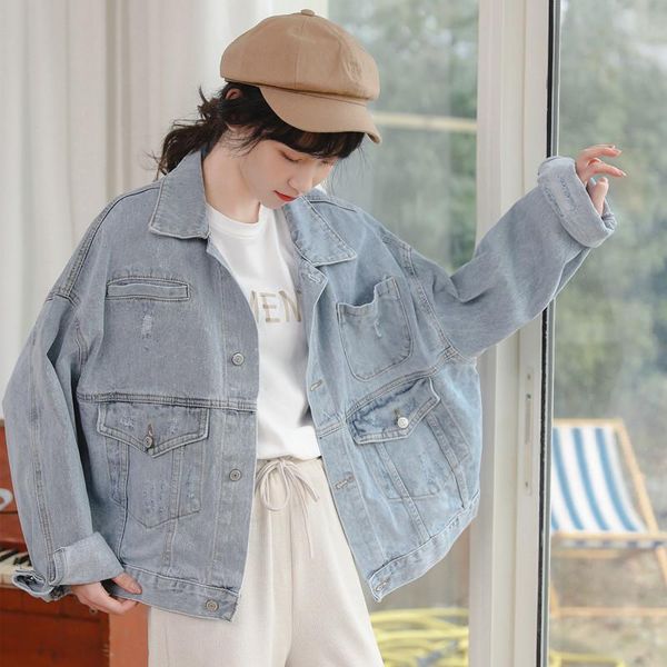 

women's jackets denim jacket women spring short jeans ladies lapel long sleeves retro packet bf harajuku loose coats, Black;brown