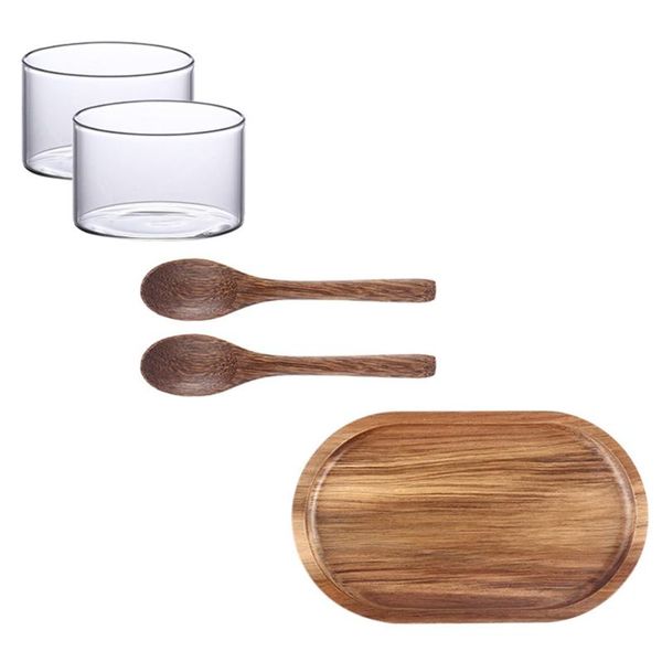 

dishes & plates 1 set wooden serving tray practical dessert with spoons cups
